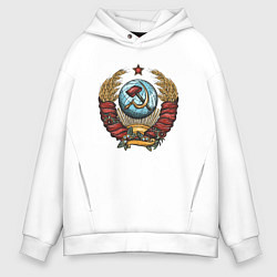 Толстовка оверсайз мужская Серп и молот СССР, цвет: белый