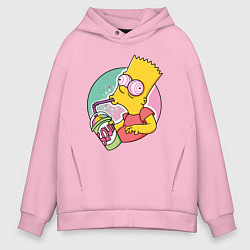 Толстовка оверсайз мужская Барт Симпсон пьёт лимонад, цвет: светло-розовый