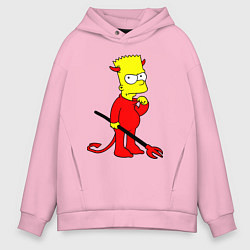 Толстовка оверсайз мужская Bart Simpson - devil, цвет: светло-розовый