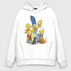 Толстовка оверсайз мужская Семейка Симпсонов встречает Новый Год!, цвет: белый