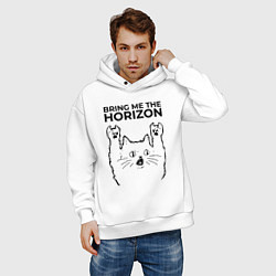 Толстовка оверсайз мужская Bring Me the Horizon - rock cat, цвет: белый — фото 2