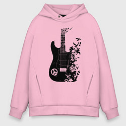 Толстовка оверсайз мужская Гитара и птицы, цвет: светло-розовый
