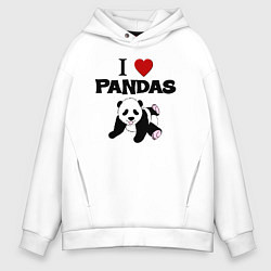 Толстовка оверсайз мужская I love Panda - люблю панд, цвет: белый