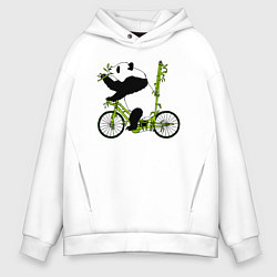 Толстовка оверсайз мужская Панда на велосипеде с бамбуком, цвет: белый