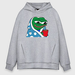 Толстовка оверсайз мужская Frog Pepe мем, цвет: меланж