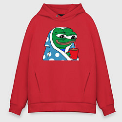 Толстовка оверсайз мужская Frog Pepe мем, цвет: красный