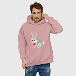 Толстовка оверсайз мужская Кролик и сердечко, цвет: пыльно-розовый — фото 2