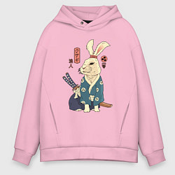 Толстовка оверсайз мужская Кролик самурай с мечом, цвет: светло-розовый