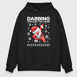 Толстовка оверсайз мужская Dabbing Santa, through the snow, цвет: черный