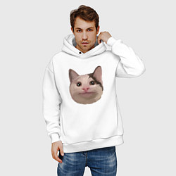 Толстовка оверсайз мужская Polite cat meme, цвет: белый — фото 2