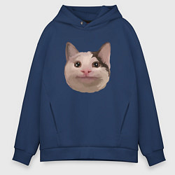 Толстовка оверсайз мужская Polite cat meme, цвет: тёмно-синий