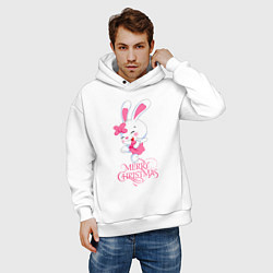 Толстовка оверсайз мужская Cute bunny, merry Christmas, цвет: белый — фото 2