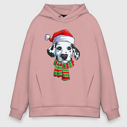 Толстовка оверсайз мужская Новогодний далматинец, цвет: пыльно-розовый