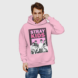 Толстовка оверсайз мужская Stray Kids boy band, цвет: светло-розовый — фото 2