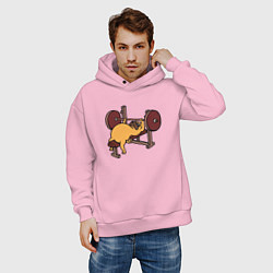 Толстовка оверсайз мужская Мопс - крутой пауэрлифтер!, цвет: светло-розовый — фото 2