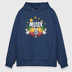 Толстовка оверсайз мужская Merry Christmas Santa, цвет: тёмно-синий