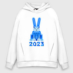 Толстовка оверсайз мужская Геометрический синий кролик 2023, цвет: белый