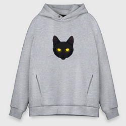 Толстовка оверсайз мужская Черный кот с сияющим взглядом, цвет: меланж