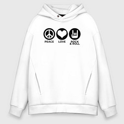 Толстовка оверсайз мужская Мир любовь и рок, цвет: белый