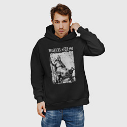 Толстовка оверсайз мужская Burzum скандинавский бог Один с волками и вороном, цвет: черный — фото 2