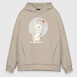 Толстовка оверсайз мужская Милый зайка с цветочком, цвет: миндальный