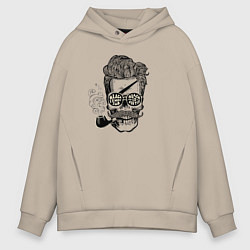 Толстовка оверсайз мужская Череп в очках с трубкой, цвет: миндальный