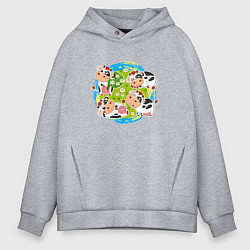 Толстовка оверсайз мужская Мультяшные коровки на лугу, цвет: меланж