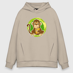 Толстовка оверсайз мужская Мультяшная обезьяна с бананом, цвет: миндальный