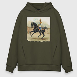 Толстовка оверсайз мужская Николай II на коне на дворцовой площади, цвет: хаки