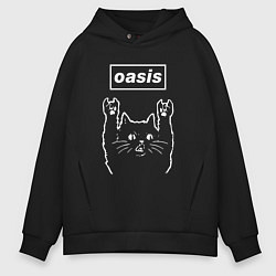 Толстовка оверсайз мужская Oasis рок кот, цвет: черный