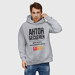 Толстовка оверсайз мужская Антон бесценен, для всего остального есть бабло, цвет: меланж — фото 2