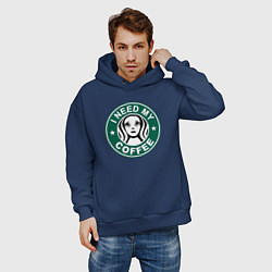 Толстовка оверсайз мужская I need my cofee, цвет: тёмно-синий — фото 2