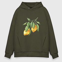 Толстовка оверсайз мужская Лимоны на ветке, цвет: хаки