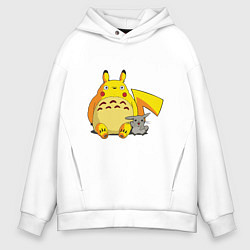 Толстовка оверсайз мужская Pika Totoro, цвет: белый
