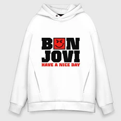 Толстовка оверсайз мужская Bon Jovi band, цвет: белый