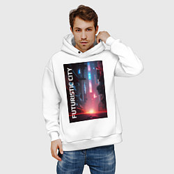 Толстовка оверсайз мужская Футуристический город, цвет: белый — фото 2