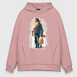 Толстовка оверсайз мужская Дочка и отец вместе, цвет: пыльно-розовый