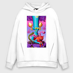 Толстовка оверсайз мужская Мардж Симпсон с кошкой - нейросеть - сюрреализм, цвет: белый