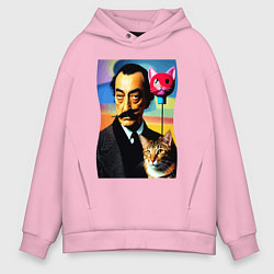 Толстовка оверсайз мужская Salvador Dali and cat, цвет: светло-розовый