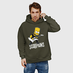 Толстовка оверсайз мужская Scorpions Барт Симпсон рокер, цвет: хаки — фото 2