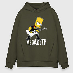Толстовка оверсайз мужская Megadeth Барт Симпсон рокер, цвет: хаки