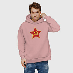 Толстовка оверсайз мужская СССР звезда, цвет: пыльно-розовый — фото 2