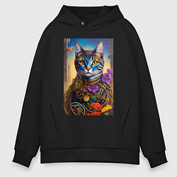 Толстовка оверсайз мужская Кот в стиле стимпанк - нейросеть - искусство, цвет: черный