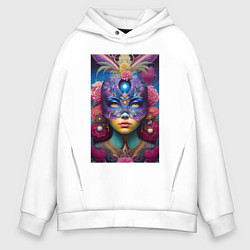 Толстовка оверсайз мужская Девушка в маскарадной маске - нейросеть, цвет: белый