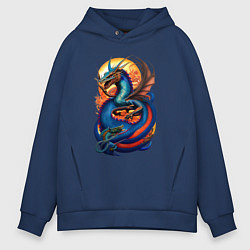 Толстовка оверсайз мужская Japanese dragon - irezumi, цвет: тёмно-синий