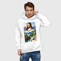 Толстовка оверсайз мужская Джоконда и её любимый дракончик - акварель, цвет: белый — фото 2
