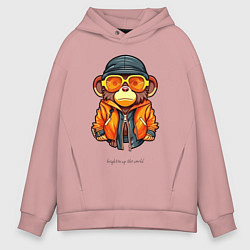 Толстовка оверсайз мужская Обезьяна крупным планом в солнечных очках, цвет: пыльно-розовый