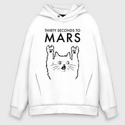 Толстовка оверсайз мужская Thirty Seconds to Mars - rock cat, цвет: белый
