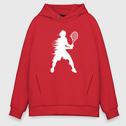 Толстовка оверсайз мужская Белый силуэт теннисиста, цвет: красный