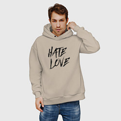 Толстовка оверсайз мужская Hate love Face, цвет: миндальный — фото 2